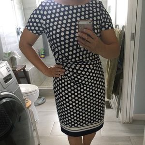 Eliza J, Navy/white dress with side gather